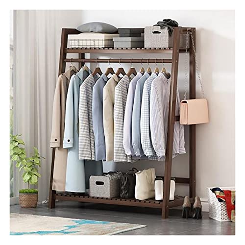 Karmio Wooden Clothing Rack For Hanging Clothes Free Standing Wardrobe Closet Garment Rack With Shelves For Bedroom,Entryway And Living Room (Color : Walnut, Size : 120 * 38.5 * 144Cm) #TOP3