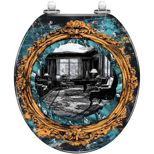 Round Toilet Seat Luxurious Antique Mirror Intricate Marble Resin Toilet