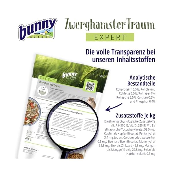 bunnyNature ZwerghamsterTraum Expert 500 g | Alleinfuttermittel für Zwerghamster | Vom Tierarzt empfohlen | Mit Power-Ingredients, Kleinsämereien & Mehlwürmern | Ohne Extrudate & Pellets | Ohne Obst – Bild 7