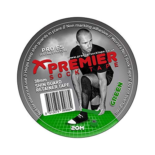 Premier Sock Tape 20 MTS de color amarillo para sujcción de espinilleras en fútbol