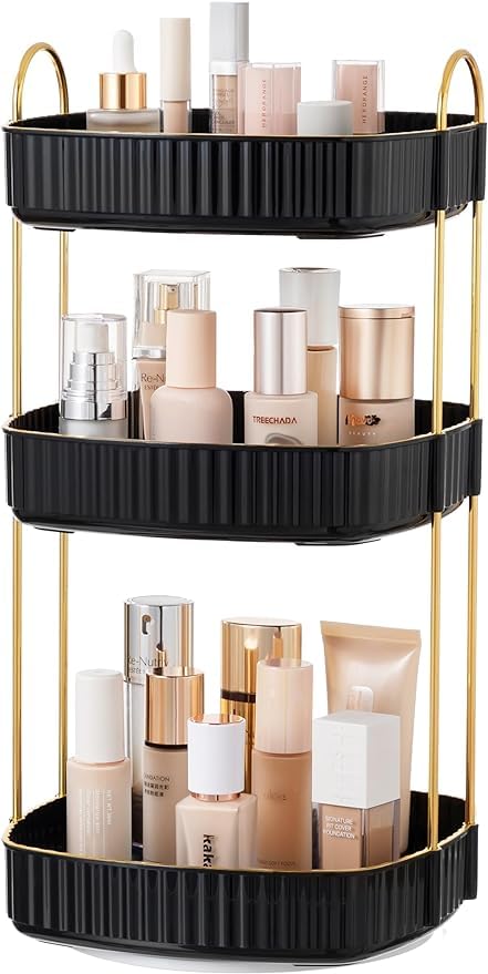 waqif Adjustable Layered Makeup Storage Rack, 360 Degree Rotating Transparent Desktop Cosmetics Storage Box, Large Capacity Storage Shelf, Household Multi-functional Storage Organizer