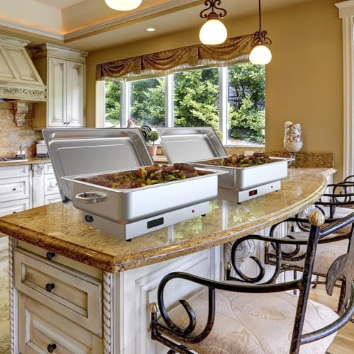 Image of Electric Chafing Dish Buffet Set, 9 QT Full Size Stainless Steel Food Warmer with Temperature Control Display, Rectangular Commercial Chafer for Parties, Catering, Festivals