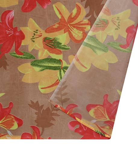 Image of Digital Printed Big Flower Eyelet Polyester Curtains - Red, 7 Feet, Pack of 2