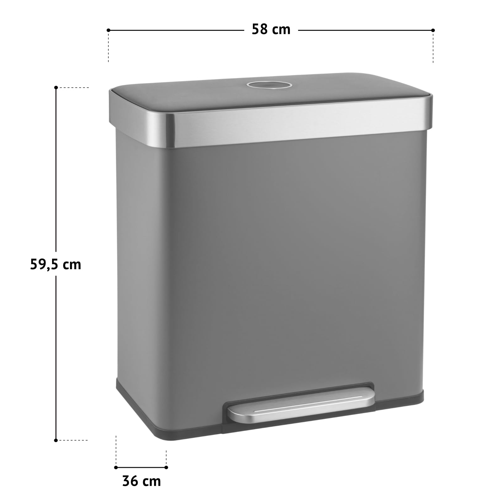 SVITA LT2X30 Mülleimer 60l Treteimer Tretmülleimer Abfalleimer 2 Fächer freistehend mit Deckel inkl. Inneneimer Taupe