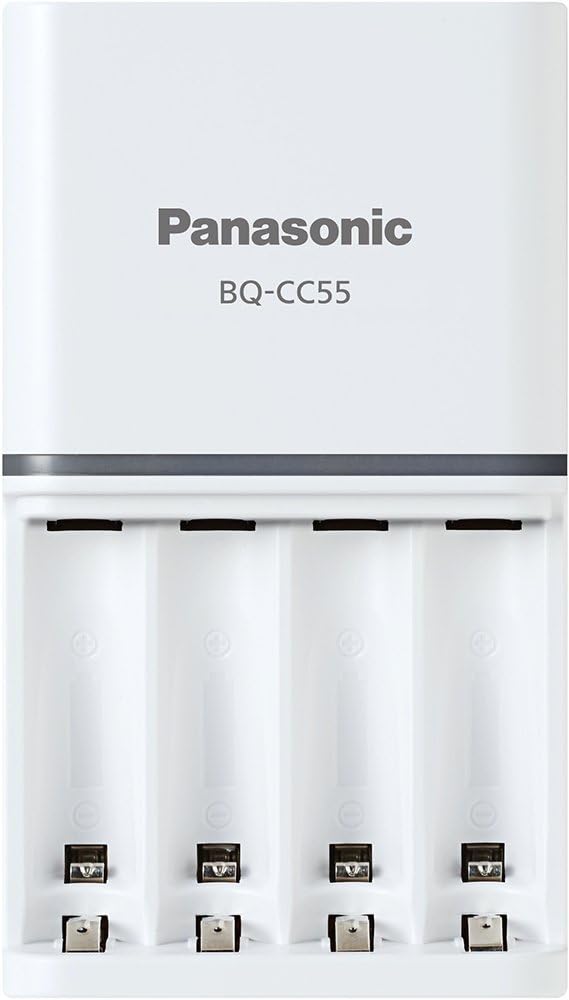 Eneloop Panasonic BK-3MCCA12FA AA 2100 Cycle Ni-MH Pre-Charged Rechargeable Batteries & BQ-CC55SBA Advanced Individual Battery 3 Hour Quick Charger with 4 LED Charge Indicator Lights, White