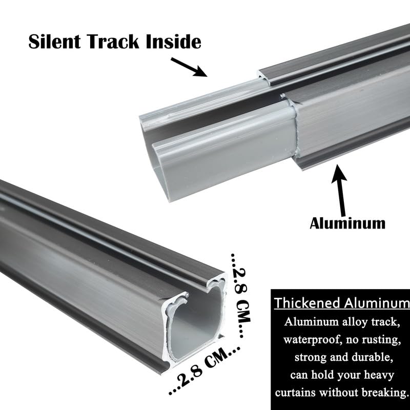 Image of MetDeals Aluminium Deluxe Silent Channel Curtain Track with Connector & Runners & Wall Fit,Hook,End Caps, Screw & Wall plug|Curtain Rail System for Home & Office(Grey Color,4.5+4.5 Feet)
