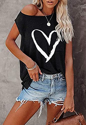 Magicmk Women Summer Casual Sleeveless Tank Tops Crew Neck Graphic Basic Black Shirts (L, Black+White) #TOP2