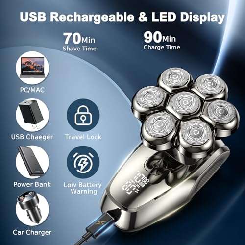 Image of Electric Shaver for Bald Men, Vylto Upgrade 7D Head Shaver, Anti Pinch Head Shaver with 5-in-1 Men's Care Kit, IPX7 Waterproof, Wet /Dry, Type-C Charging, Head Shaver for Bald Men