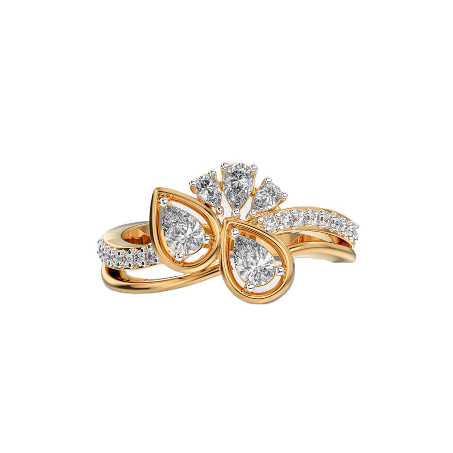 Anello in argento sterling 925 con motivo a trono di pavoni | placcato oro | con moissanite, pera e forma rotonda, gioielli di lusso fatti a mano per donna | LKJR_0098