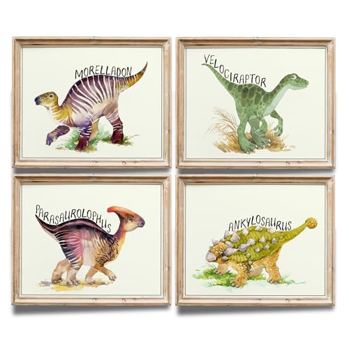DREAM BIG PRINTABLES Dinosaur Wall Art Prints (Set of 4) - Unframed - 8x10s | Fun and Educational Kids Bedroom Decor
