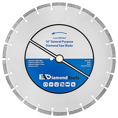 16" Laser Welded Diamond Saw Blade For Concrete, Brick, Block And Masonry, Heat Treated Blade Core, Dry Or Wet, 1" Arbor, 3-Pack #TOP1