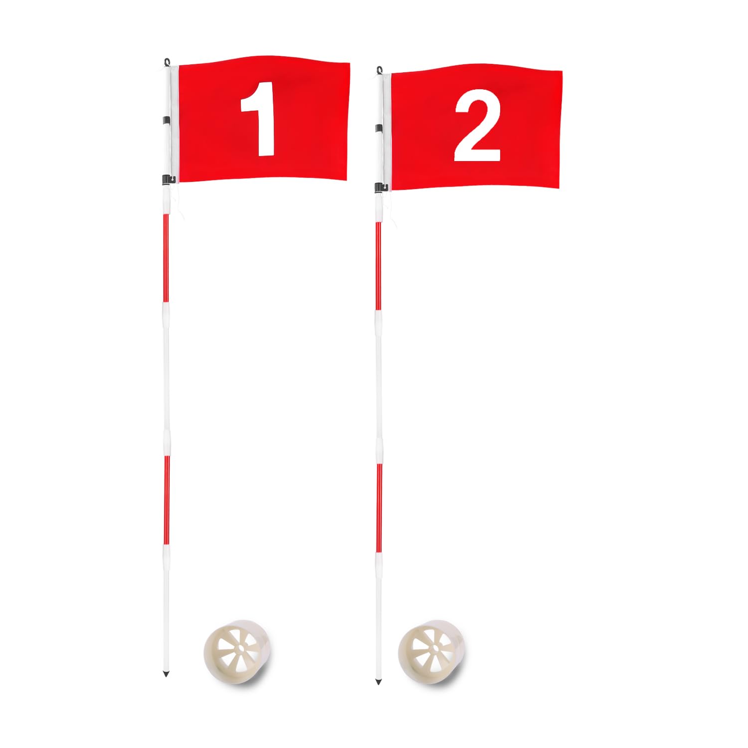 DuraRange Golf Flagstick 6ft, Easy Install 5-Section Design, Practice Hole Cup with 420D Nylon Putting Green Flag for Backyard | Driving Range | Country Club Training, 2-Pack