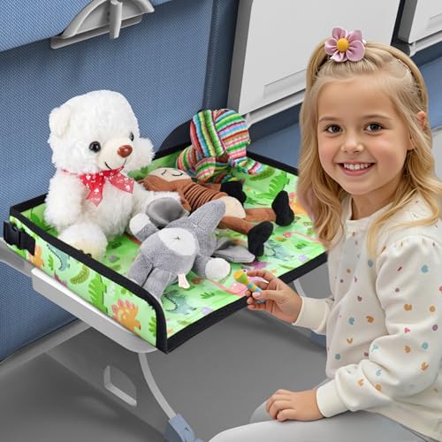 Image of Kids Tray Table Cover, Airplane Tray Cover with Pockets | Airplane Travel Essentials for Kids, Portable Airplane Must Haves for Toddler on Plane or Train and Flying Supplies (Green)