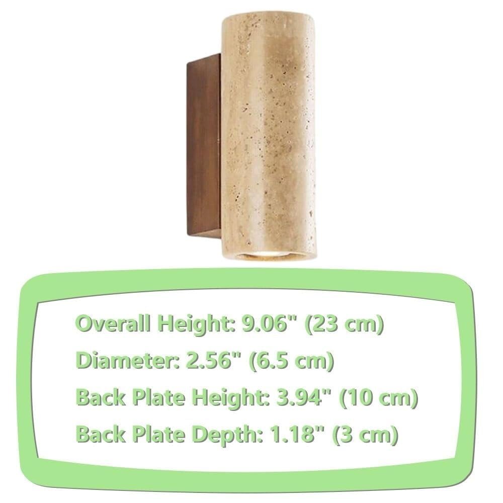 Aplique cilíndrico moderno travertino amarillo estilo nórdico pared | Aplique pared piedra natural base madera maciza for dormitorio salón pasillo(23 cm)