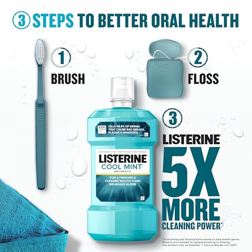 Listerine Cool Mint Antiseptic Mouthwash, Daily Oral Rinse Kills 99% of Germs that Cause Bad Breath, Plaque and Gingivitis for a Fresher, Cleaner Mouth, Cool Mint Flavor, 1.5 L - Image 6