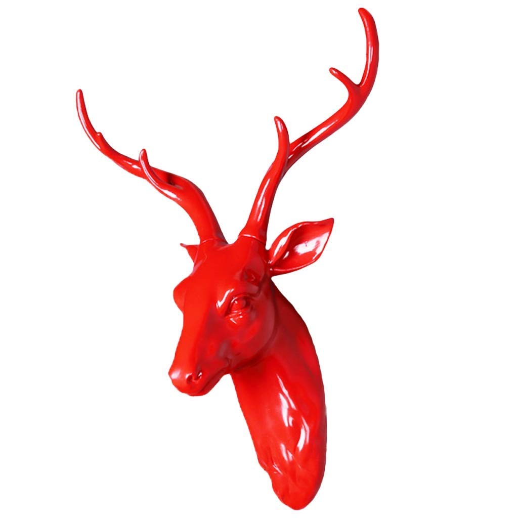 Tête de cerf rouge déco murale salon moderne et minimaliste en résine 3D