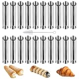 Emutol 20 Pcs Cannoli Tubes, Stainless Steel Cannoli Forms, 5 Inch Non-Stick Candy Corner Cream Horn Danish Pastry Mold, Diy Cake Decoration Tool For Baking Cream Croissant Shell Spiral Cake