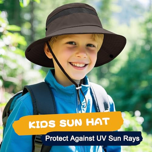 Image of Outdoor Kids Sun Hat for Boys Girls Wide Brim Mesh Bucket Hat UPF 50+ Sun Protection Breathable Summer Fishing Safari Hat