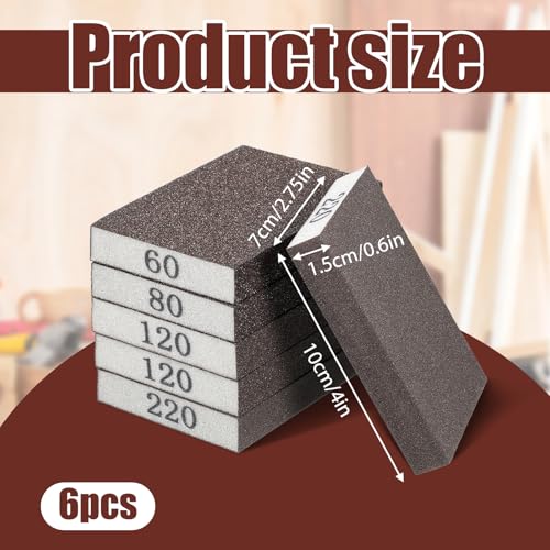 6 Pack Sandpaper Block, 60/80/120/220 Grit Washable and Reusable Sanding Sponge Coarse Medium Fine Sand Paper, Sandpaper Block Wet Dry Sand Pads for Drywall, Wood