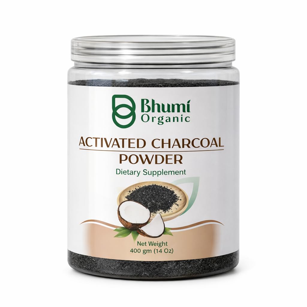 Bhumi Organic Activated Charcoal Powder (400g) | Coconut Shell-Based | Teeth Whitening, Detox & Skin Care | Food-Grade, Vegan & Chemical-Free