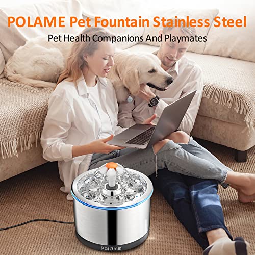 Polame Automatic Water Fountain For Cats Inside, Ultra-Quiet Pet Fountain Dog Water Dispenser With 1 Cat Waterer Filter For Cats, Small Dogs, Stainless Steel #TOP5