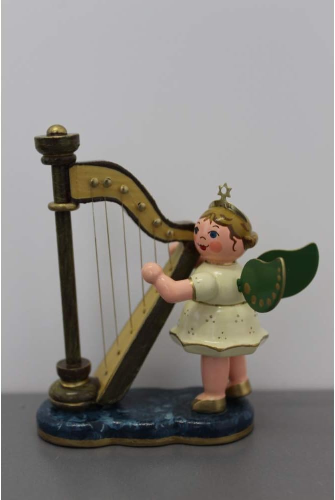 German Christmas Angel with Harp - 6,5cm / 2,5inch - Hubrig Volkskunst