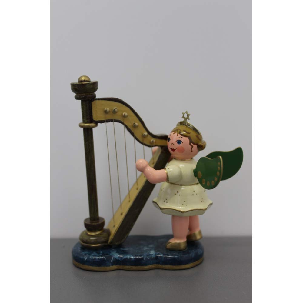 Hubrig Volkskunst Engel mit Harfe - 6,5cm / Weihnachtsengel - Original Erzgebirge Engel