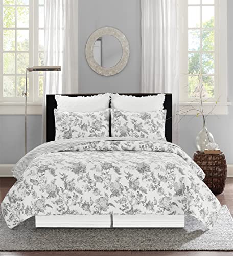 C&F Home Miriam Slate King 3 Piece Reversible Coverlet Quilt Set With 2 King Shams Quilt Set Grey And White Floral Toile Elegant Reverse To Grey And White Stripe King 3 Piece Set Slate #TOP3