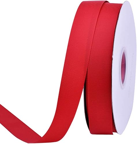 Ribest Cinta de grogrén roja de 1 pulgada, 50 yardas por rollo para manualidades, coronas, envoltorios de regalos, accesorios para el cabello, boda