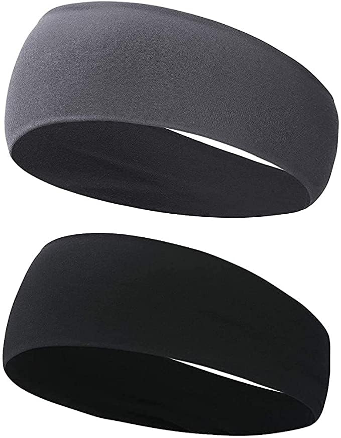 Aryan Hosiery Headband for Men & Women | Workout & Running,Exercise, Fitness, Workout, Tennis, Cycling Breathable, Non-Slip & Quick Drying Head Bands for Long Hair (Pack of 2(Black & Grey))