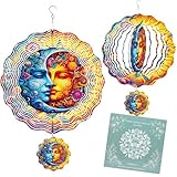 Sun and Moon Wind Spinner Outdoor, Celestial Gift for Mom and Women, Hanging Metal Wind Catcher with 3' Center...