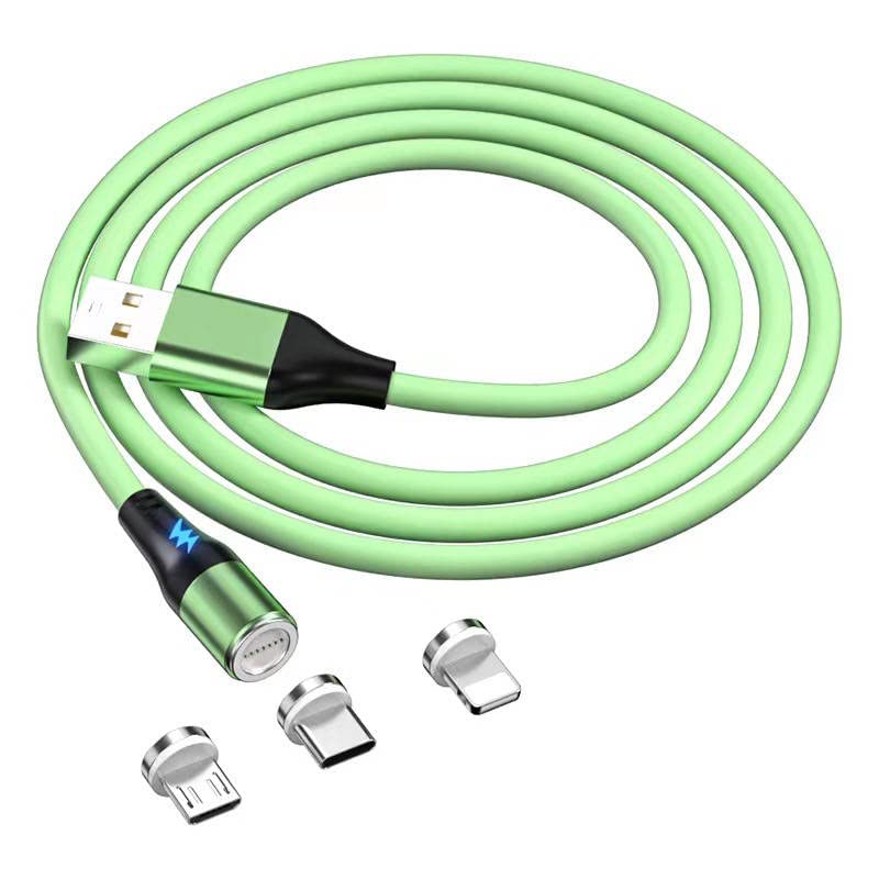 Fast Charging 3 in 1 Magnetic Phone Cable Type C Micro Pin USB Magnetic Fast Charging Data Cable (Green)