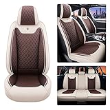 maipula Car Seat Cover For Dacia Duster Prestige,Front and Back Seat Covers 5 Pieces PU Leather Vehicle Cover,(Color:White and coffee) - Image 2