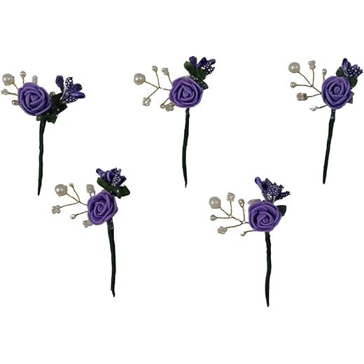 Fancy Golden Juda Pins with Purple Rose - Set of 5