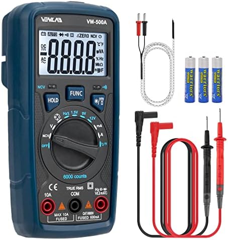 VENLAB Digital Multimeter, 6000 Counts, Voltage Meter with NCV, Fast Accurately Measures AC/DC Current & Voltage, Frequency, Battery, Resistance, Continuity, Diode, Capacitance, Temperature