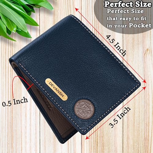Image of HORNBULL Men's Personalized Wallet I Customized Slim Stylish Leather Purse with Name I Unique Birthday Gift for Men Boy Love Husband (Navy /Mud)