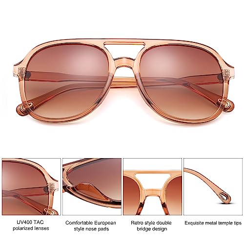 Pro Acme Retro Square Polarized Aviator Sunglasses for Womens Mens 70s Vintage Double Bridge Sun Glasses UV400 Protection3