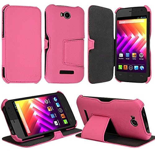 Seluxion - Coque Housse Etui à Rabat Latéral Fonction Support pour Wiko Iggy couleur Rose Fushia + Film de Protection