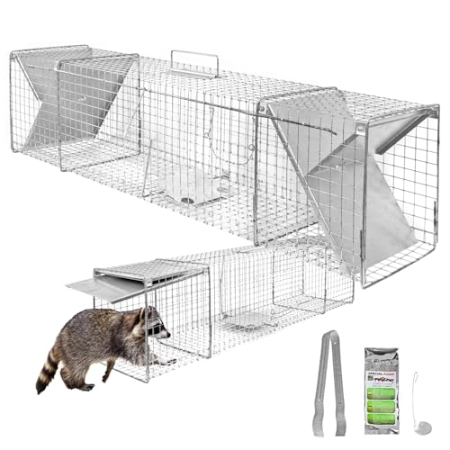 Piège à Animaux Humaine Animal Vivant Piège Cage 120 x 31 x 29 cm Chat Renard Castor Raton Laveur Petigi
