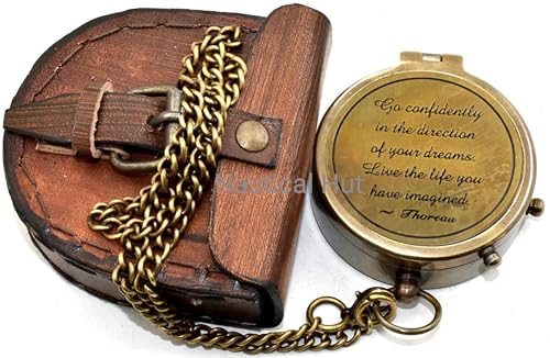 Brújula náutica de latón sólido con estuche de cuero miniatura 5