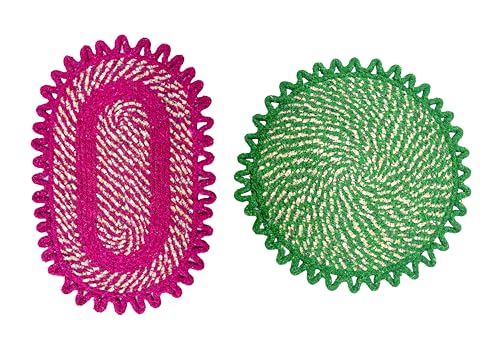 Image of Cotton Doormat for Home | Handmade Cotton Doormat | Quick Dry, Washable Door Mat for Home, Bathroom & Bedroom (Pink-Green)
