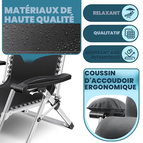 Transat XXL pliable gravité zéro 200 kg, KESSER