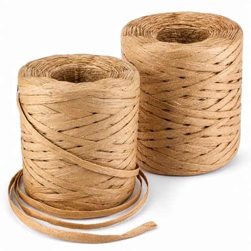 BEVTEE 436 Yards Raffia Yarn for Crochet Packing Paper Twine 2 Rolls Kraft