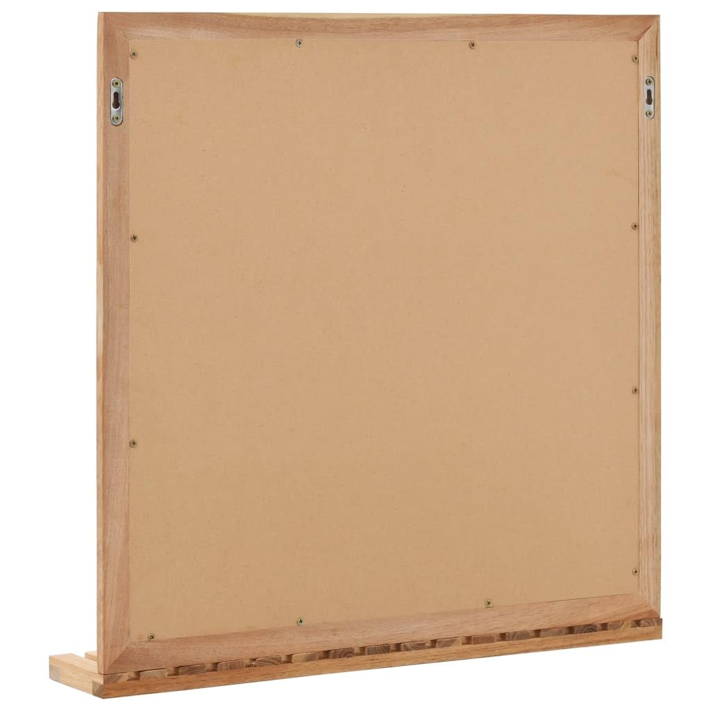 Badezimmerspiegel aus Walnuss Massivholz 60×12×62 cm mit Regal, Wandspiegel für Bad, Schlafzimmer, Flur, Ankleidezimmer, dekorativer Kosmetikspiegel für Styling und Rasur
