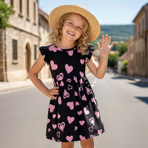 Image of Toddler Little Girls Casual Dresses Short Sleeve Crew Neck Graphic Cartoon Dress for 2-8 Years