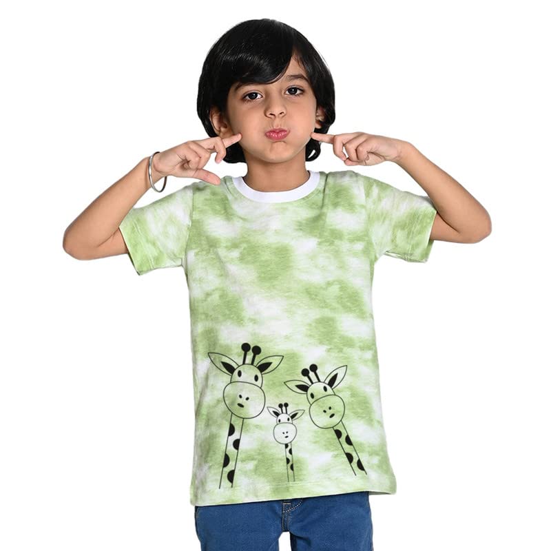Image of Nusyl Boys Giraffe Printed Blue tie & dye t-Shirt - NUBTDTSH0225