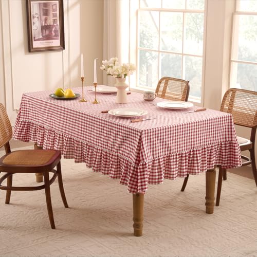 Romanstile Gingham Ruffled Tablecloth Rectangle, 60 x 120 Inch, Red by Romanstile - Used condition - Image 5