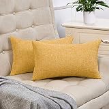 Anickal Set of 2 Mustard Yellow Lumbar Pillow Covers Rustic Linen Decorative Throw Pillow Covers 12x