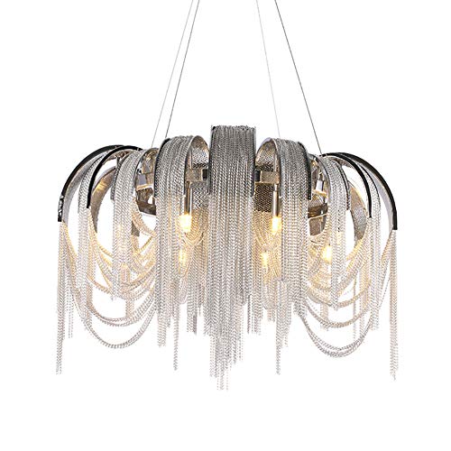 Villa Hotel Living Roo,Round Tassel Chain Chandelier,E14 Luxury Light And Shadow Arch Aluminum Chain Chandelier,Aluminum Chain Chandelier,Italy Atlantis Round Tassel Chandelier-Chrome and silver alumi