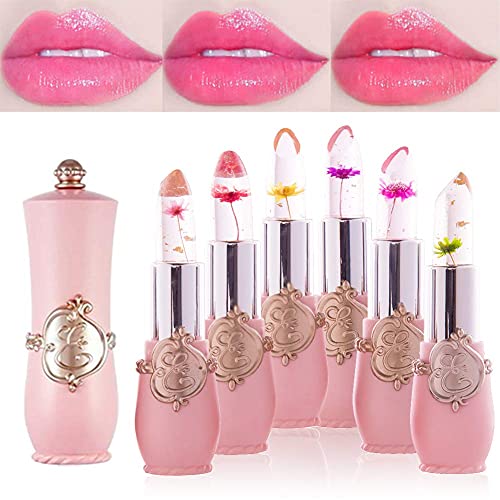 2Pcs Crystal Flower Jelly Color Changing Lipstick Magic Lipstick Lip Gloss With Flower Inside,Clear Flower Ph Glitter Jelly Lipstick With Real Flowers Prime Lip Color Change Changing Lipstick Lip Blam #TOP4